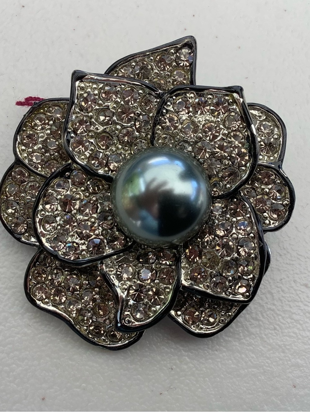 Sparkling Flower Brooch with Gray Pearl Center